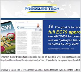 Pressure Tech Hydrogen Fuel Cell Product Updates including EC79 Approval and New Products