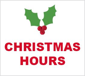 Christmas opening hours text and holly image