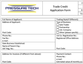 Pressure Tech Trade Credit Application Form