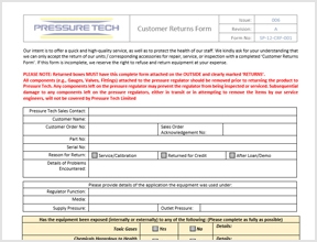 Pressure Tech Customer Returns Form